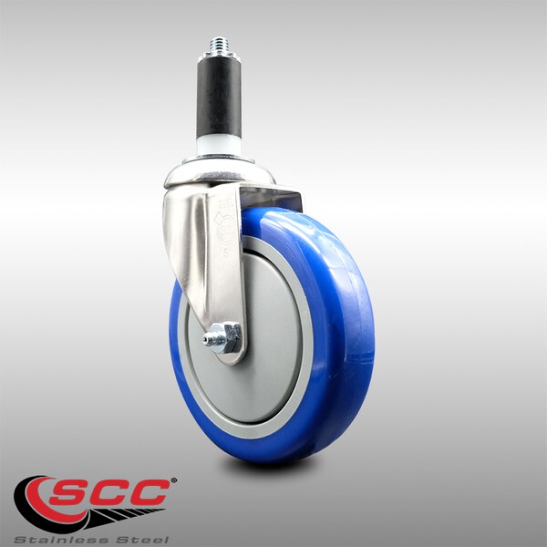 Service Caster 5 Inch 316SS Blue Polyurethane Wheel Swivel 1-1/4 Inch Expanding Stem Caster SCC-SS316EX20S514-PPUB-BLUE-114 - main
